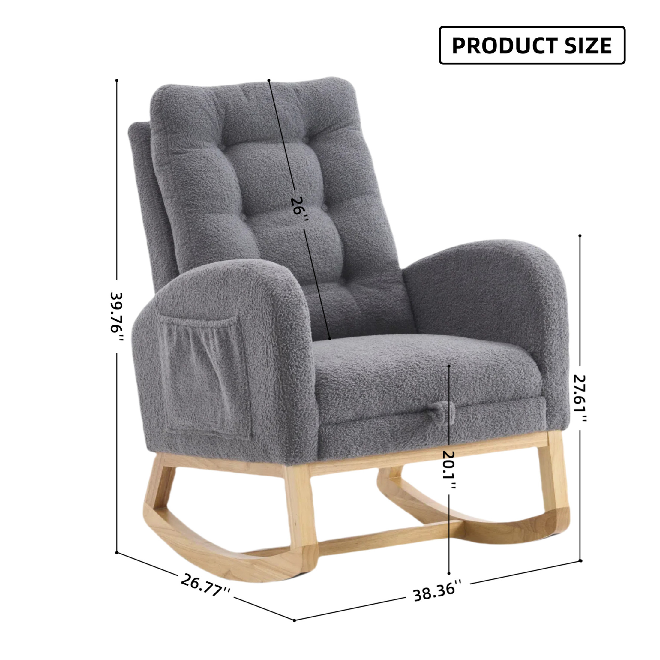 Noble House Byana Upholstered Accent Rocking Chair with Footrest, Rubber Wood High-Back Rocker Lounge Chair, Dark Gray