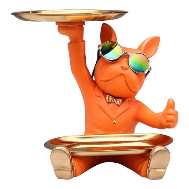 GUOOL Chic Butler Sculpture Dog Statue Jewelry Storage Animal Figurine Key Holder for Orange