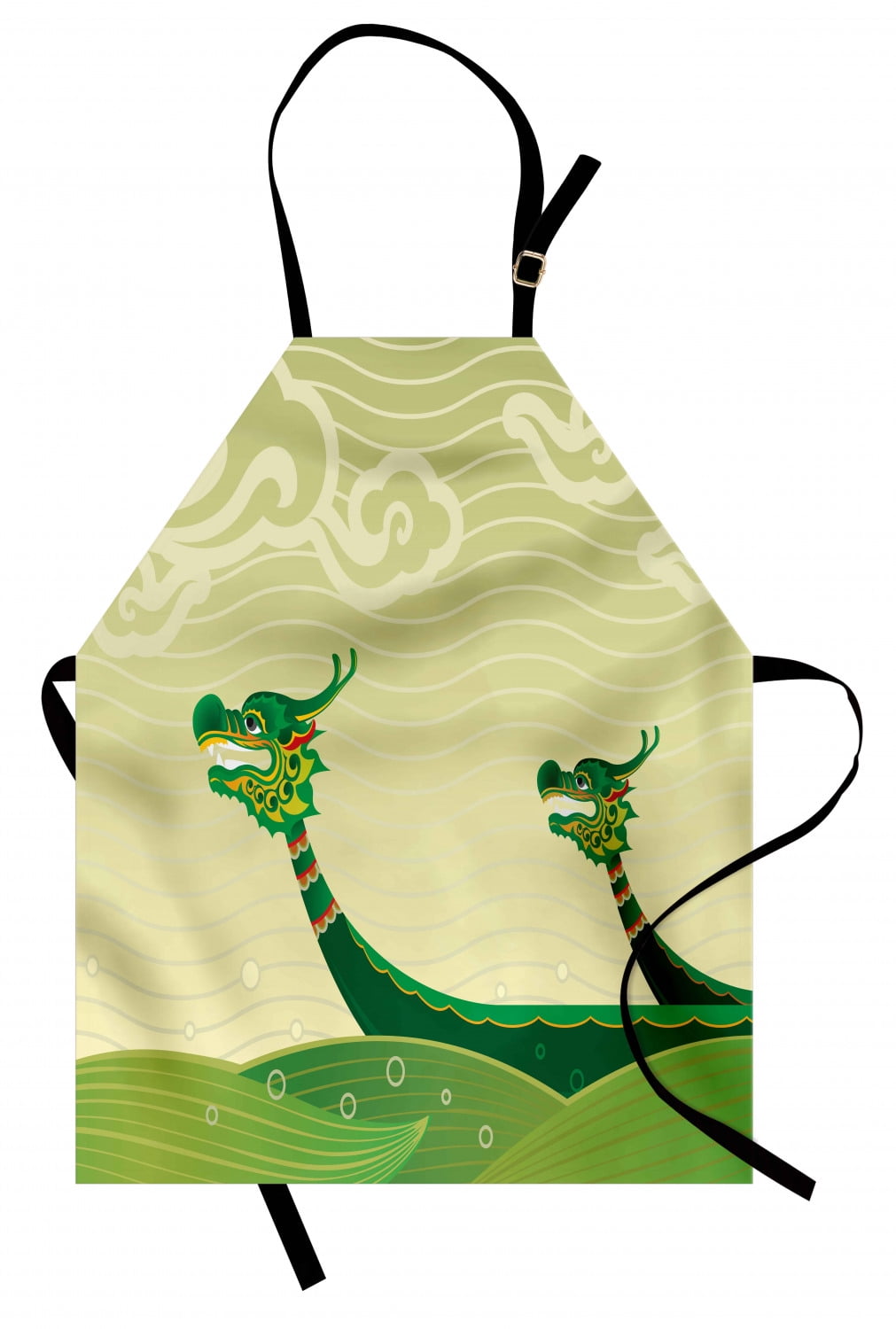 Dragon Apron Tatsu Mythical Animal Stylized Chips in Ethnic Ocean Fantastic Design, Unisex