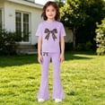 thumbnail image 2 of EnJoCho Girls Cute 2 Piece Outfits Teens Bow Graphic Sweatsuit Kids Summer Tracksui𝗍 Casual Short Sleeve Tops Flare Pants Set Girls Shorts Sleeve Tops Pants Set, 2 of 5