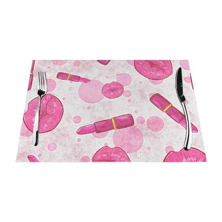 

YFYANG Washable Heat-Resistant Placemats 70% PVC/30% Polyester Pink Lipstick Graffiti Kitchen Table Mat 12 x 18 4 Piece
