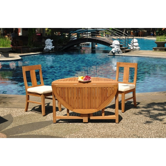 Grade-A Teak Dining Set: 2 Seater 3 Pc: 48" Round Butterfly Table And 2 Osborne Armless Chairs Outdoor Patio WholesaleTeak #WMDSWVm