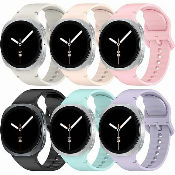 6 Pack Sport Bands Compatible with Samsung Galaxy Watch 8 Band 40mm 44mm/Galaxy Watch 8 Classic 46mm, Waterproof Soft Silicone Strap Wristband for Galaxy Watch 8/8 Classic 2025 Women Men