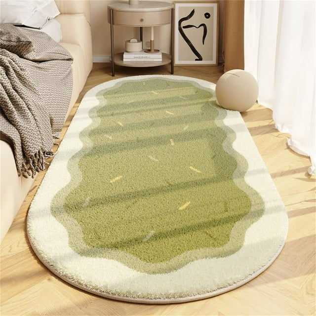 ViLaViDeca Soft Bedroom Rugs Rugs For Bedroom Shaggys Rugs For Bedroom Oval Rugs Room Small Carpet Living Room Runner Rug Non Slip Modern Home Decor, 15.8 x 47.3 Inches Green