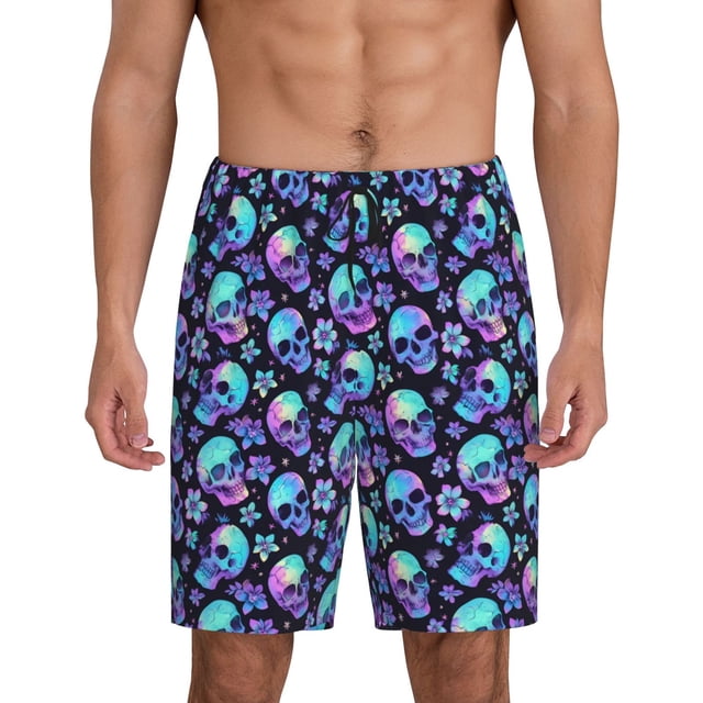 Fotbe Skull flower tie dye Pantalones Cortos de Pijama para Hombre, Ropa de Dormir, Pantalones de Pijama Cortos para Hombre-XX-Large
