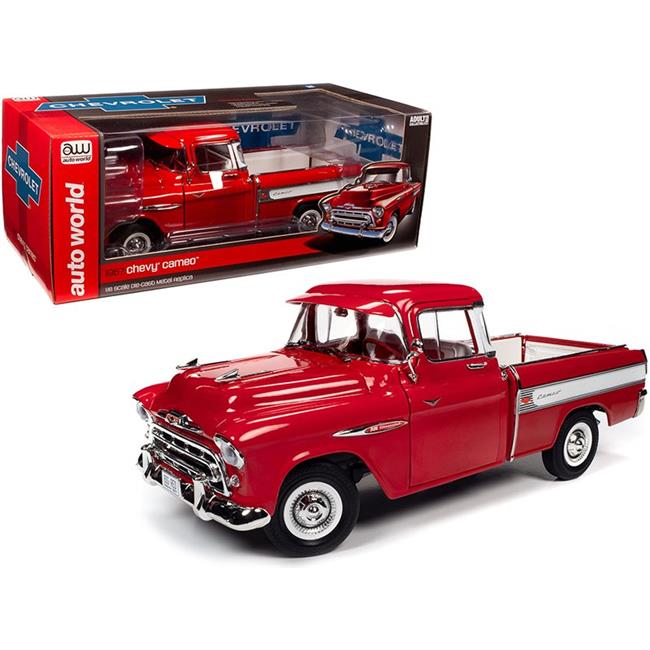Autoworld AW265 1957 Chevrolet Cameo Pickup Truck Cardinal Red & White