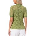 thumbnail image 3 of INSPIRE CHIC Floral Lace Top for Women's Halloween Mock Neck Puff Short Sleeve Elegant Lace Blouse Tops L Matcha Green, 3 of 6