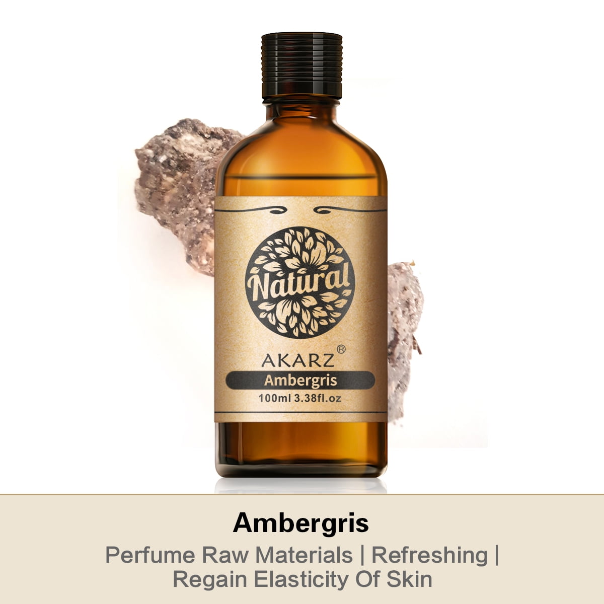 AKARZ Ambergris Essential Oil for Aromatherapy, Massage, Face, Body, Skin Care - 3.38 fl.oz./100ml