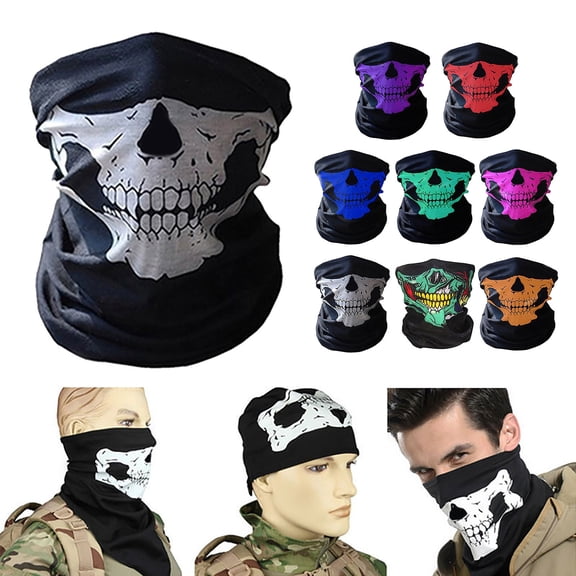 Seamless Skeleton Skull Pattern Multi-Functional Neck Gaiter Sun Protection Windproof Breathable Cycling Ski Face Scarf Halloween Headband Blue