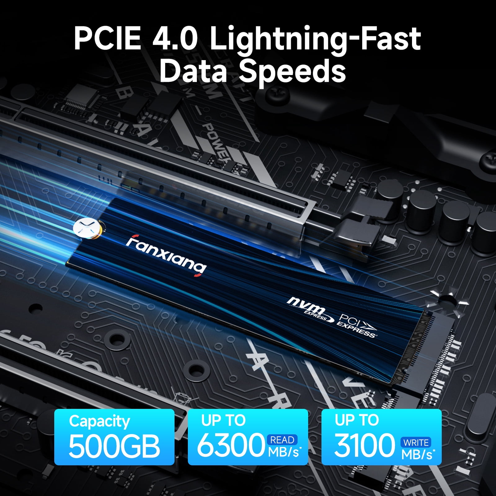 Fanxiang 1TB M.2 NVMe PCIe 4.0 x4 2280 Internal SSD | Up to 6300MB/s Read, 3D NAND with SLC Cache, Compatible with PS5, PC, Desktop & Laptop Storage Upgrade