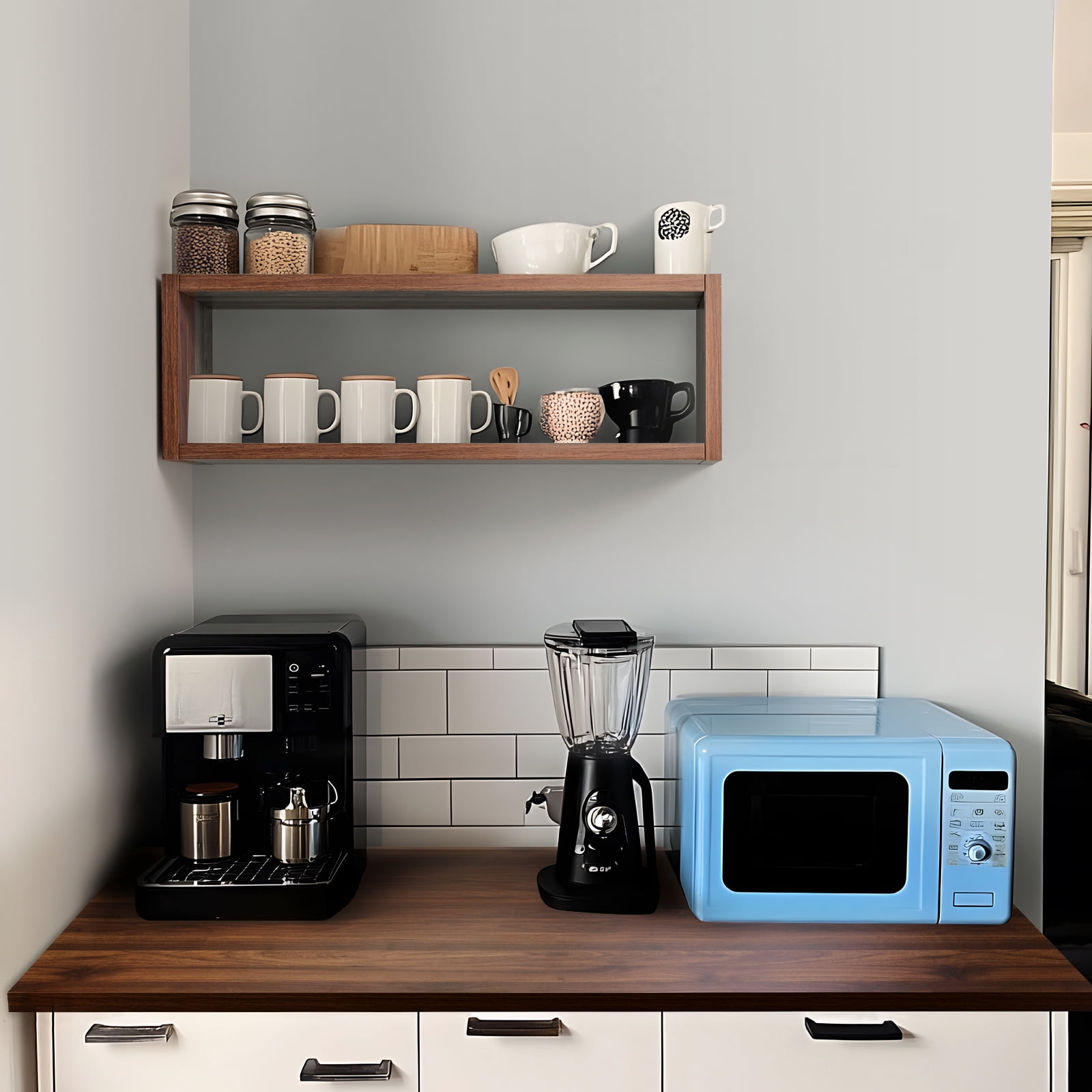 Kaboon 24" Floating Cube Shelves, Set of 2, Wall Mount Decorative Hanging Shelves, Dark Walnut