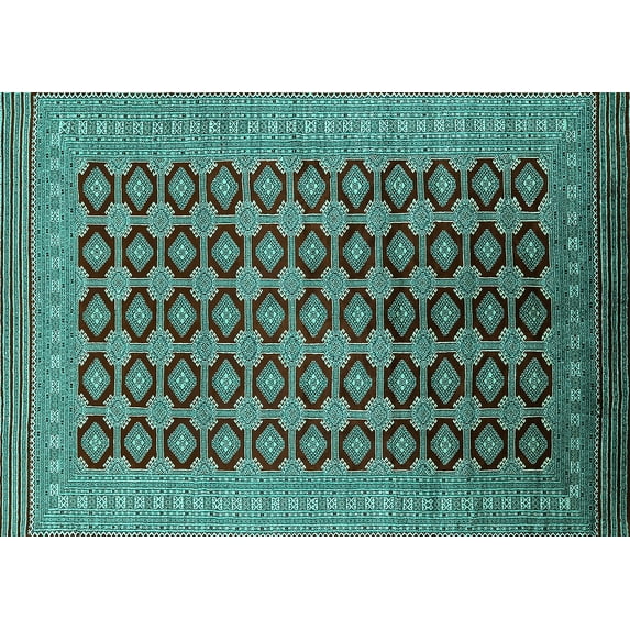 Ahgly Company Indoor Rectangle Oriental Turquoise Blue Industrial Area Rugs, 2' x 5'