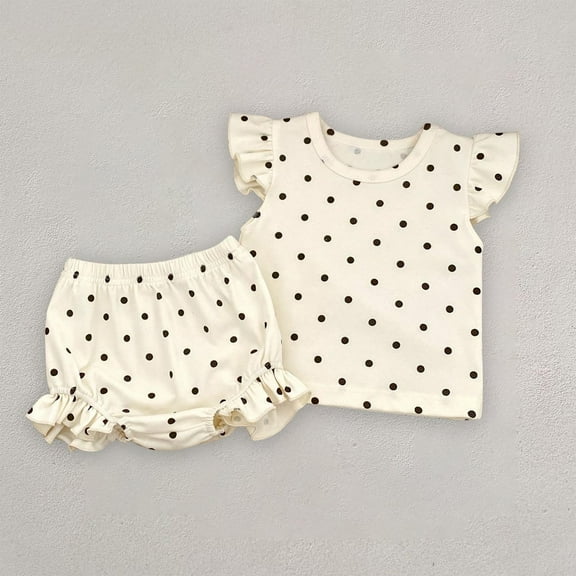 DAETIROS Toddler Girls Outfit Sets-Soft Cotton Polka Dot Ruffled Shirt and Cute Shorts Girls Summer Clothes White Size 6M-2