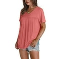 thumbnail image 4 of Babysbule Women's Casual V-Neck Pleated Blouse Short Sleeve Summer Fashion Top Lightweight Comfortable Polyester Solid Stylish Daily Wear, 4 of 8