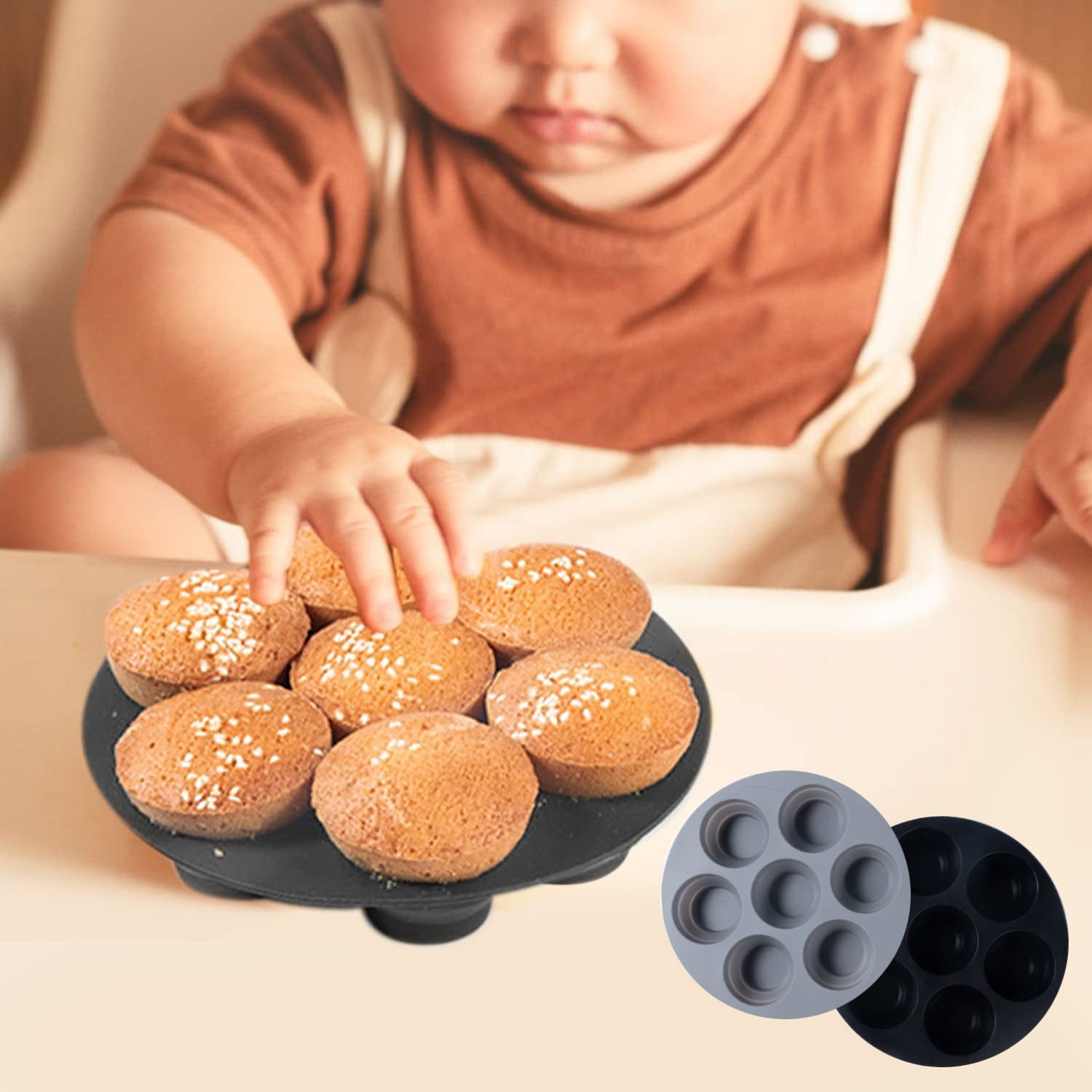 1pc Nonstick Silicone Air Fryer Muffin Pans - 7 Cavity Round Pudding Cupcake  Recipe Tray Bakeware for Healthy and Delicious Baking
