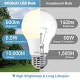 thumbnail image 3 of Bombillas LED DEGNJU de 8,5 W (equivalente a 60 W), A19, 2700 K, 800 lm, 3 of 7