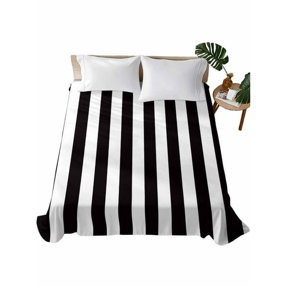 Simple Black White Stripes Flat Sheets Only King Size, Soft Breathable Bed Top Sheets for Mattress, Modern Stripes Luxury Bedding Flat Sheets for Home Hotel Bedroom Bed Protection