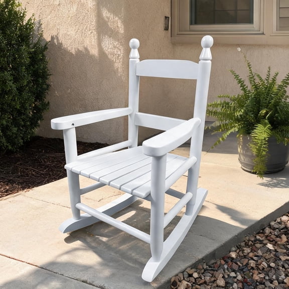 One Children's Rocking Chair with Slat Back in Classic White Solid Poplar Wood