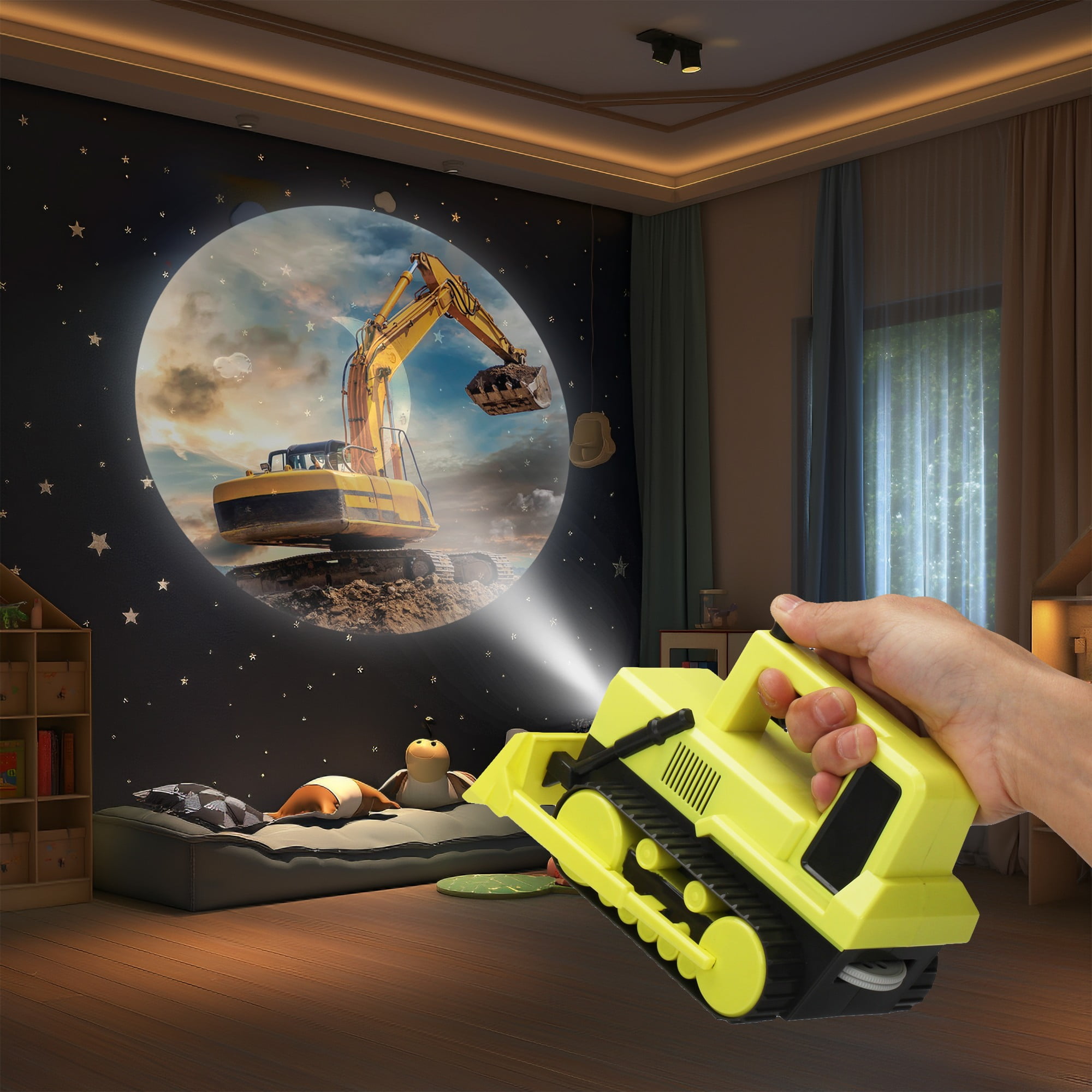 Construction Front End Loader Flashlight & Projector W/ 3 Projector Discs & 24 Color Images
