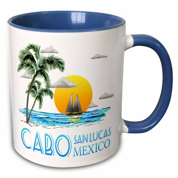 3drose, Nautical Sailing Beach Design for the Cabo San Lucas, Mexico., 11oz Two-tone Blue Mug