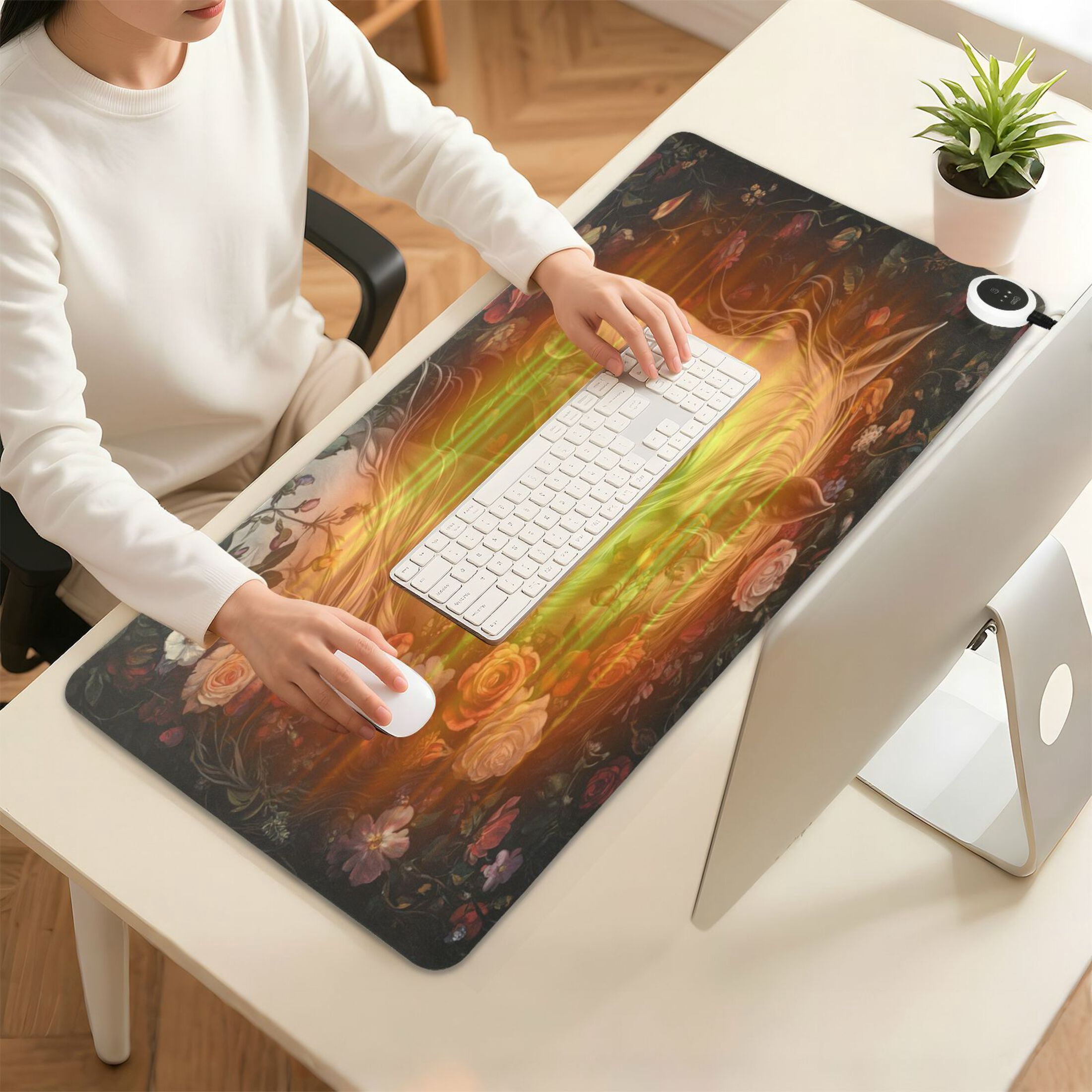 Wobogo Rose Of Horse Heated Mouse Pad Extra-Large Desk Mat With 3 Heating Levels and 3-hour Auto Shut-Off Protection Ideal for Computer Keyboards Home Office Hand-warming Essential 31.5in × 13in