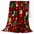 thumbnail image 2 of Festive Christmas Kitten Party Scene Elves Presents Red, Playful Pet Portrait Pattern, Warm Flannel Blanket for Living Room and Bedroom, Cat Lovers Christmas Gift, Pet Lover Home Decor, 2 of 9