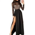 thumbnail image 1 of Women Sexy Mesh Sheer Dress Long Sleeve Turtleneck Rhinestone Sundress, 1 of 7