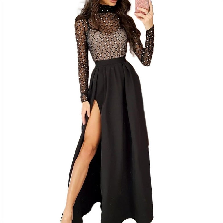 knee length dresses for ladies Marcella | Baxter Turtleneck Long Sleeve Dress in Black | Women's Size XL | Sustainable European Jersey main image 0