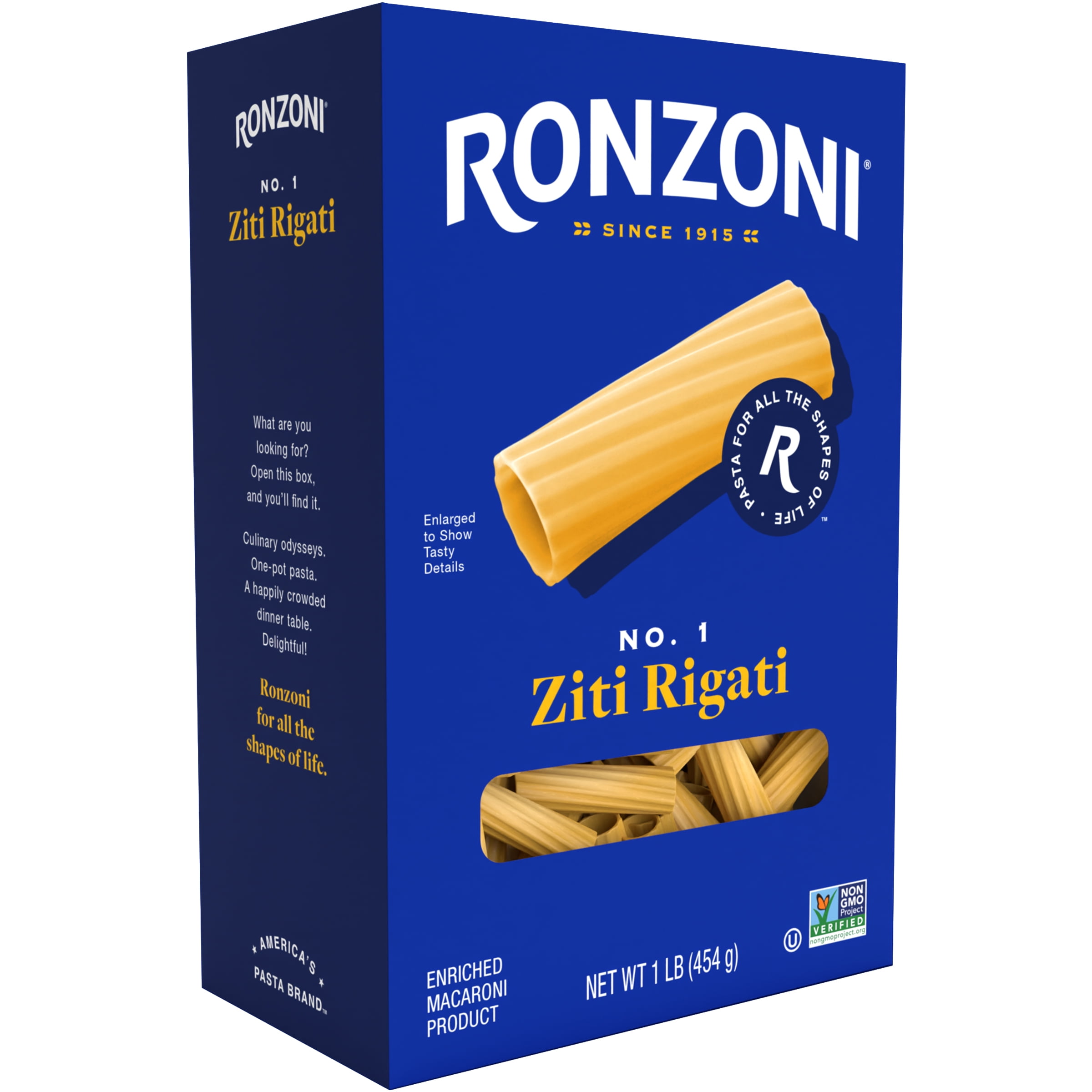 (2 pack) Ronzoni Ziti Rigati, Ridged Tubed Pasta, Non-GMO, (Shelf Stable), 16 oz