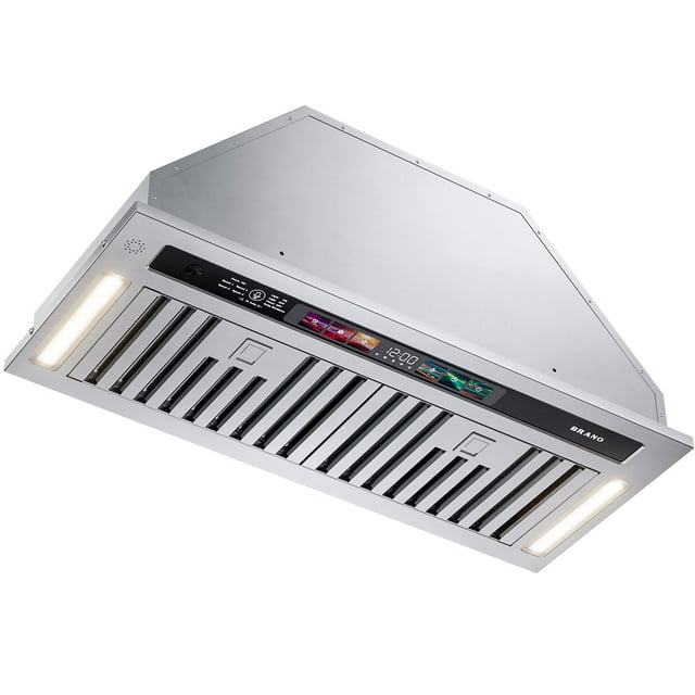 Campana empotrable 75 cm, 900 CFM, acero inoxidable, 4 velocidades, control por gestos y táctil, filtro de carbón, convertible con o sin ducto