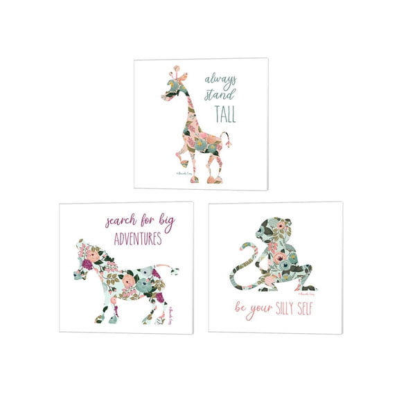 Great Art Now Always Stand Tall, Be Your Silly Self & Search for Big Adventures by Shawnda Craig 3 Piece Canvas Art Set Each 14W x 14H