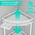 thumbnail image 6 of Standing Corner Shower Caddy - 3 Tier Shower Organizer Corner with Soap Holder and 4 Hooks, Rustproof Bathroom Storage Shelves with Adhesives, White, 6 of 7