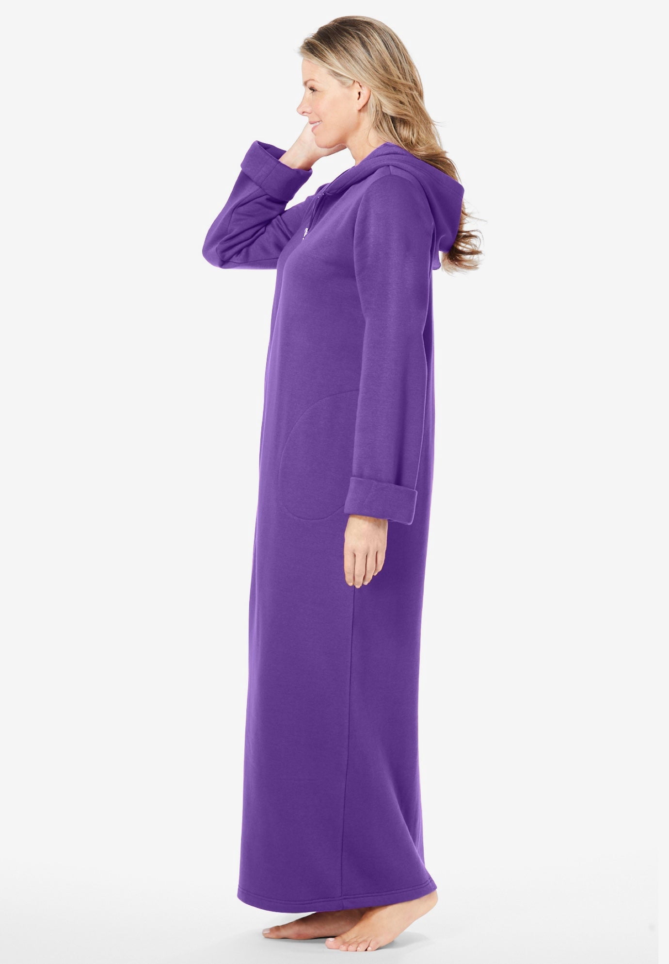 Dreams & Co. Plus Size Long Hooded Fleece Sweatshirt Robe