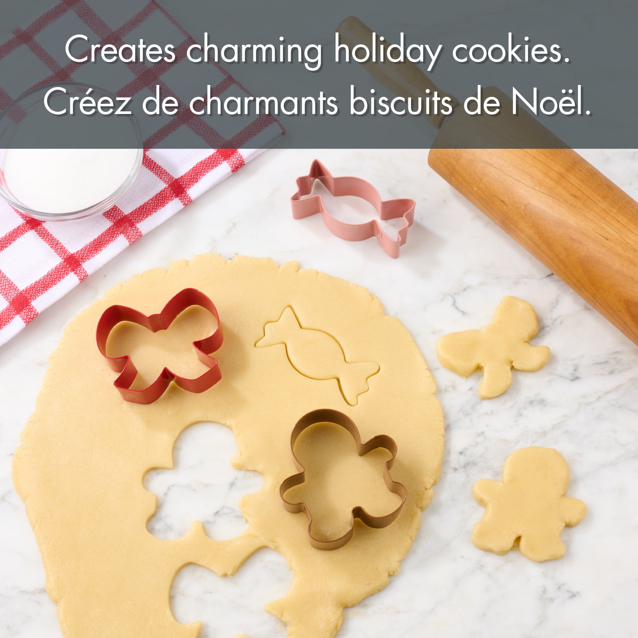 Holiday Time 3-Piece Stainless Steel Cookie Cutters, Gingerbread, Bow and Candy Shapes