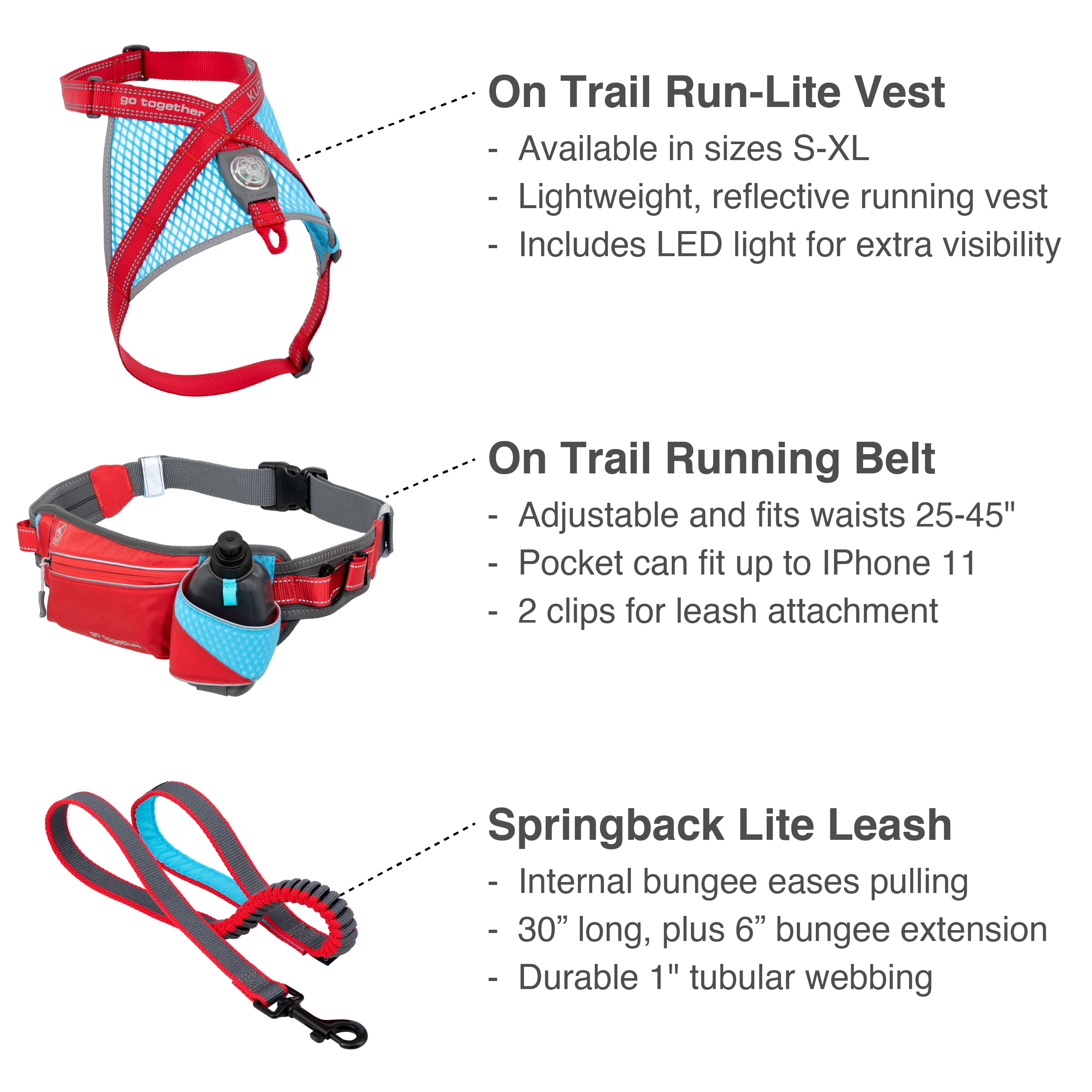 Kurgo On Trail Run-Lite Vest, S, Dog Running Harness for Active Dogs, Pet Hiking Harness Durable for Adventures, Reflective