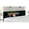 thumbnail image 2 of Safari Headboard, Tiger in Water Stream Hunting Danger Trees Tropical Pond Hiding Captive, Upholstered Decorative Metal Bed Headboard with Memory Foam, King Size, Green Orange Brown, by Ambesonne, 2 of 4