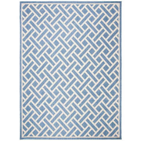 SAFAVIEH Courtyard Janey Bordered Indoor/Outdoor Area Rug, Blue/Light Beige, 9' x 12'