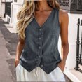 thumbnail image 5 of TGSLY Fall Denim Vest for Women Lightweight V Neck Button Down Jean Jacket Relaxed Casual Solid Color Sleeveless Layering Waistcoat XL, 5 of 8
