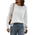 thumbnail image 2 of Women Autumn Loose Knitwear, Solid Color Long Sleeve Round Neck Slit Hem Elegant Sweater, 2 of 10