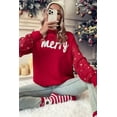 thumbnail image 6 of Women's Racing Red Merry Graphic Turtleneck Sweater with Sequin Sleeves | [ZhiHiMeRi] | (US 12-14)L, 6 of 12