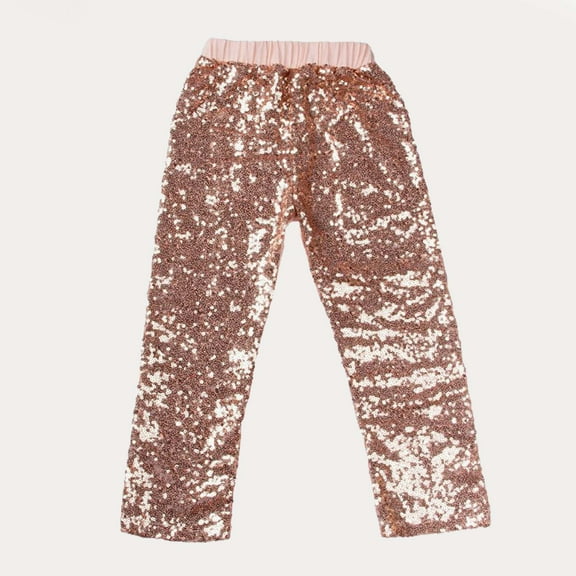 ATOGUTA Girl Pants Casual Sequined Pants Performance Clothes Dance Pants Size 0-8, Pink