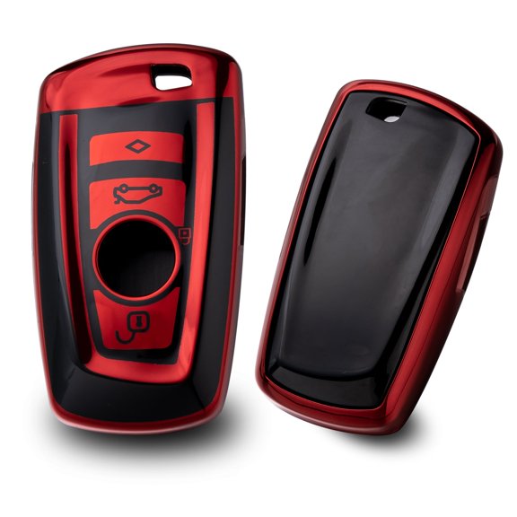 Xotic Tech for BMW 1 2 3 4 5 6 7 Series X1 X3 X4 Key Fob Cover TPU Front ABS Shell Back Case Key Protector, Glossy Red