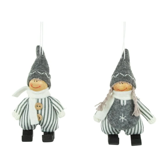 Set of 2 White and Gray Boy and Girl Decorative Hanging Christmas Ornaments 5.5"