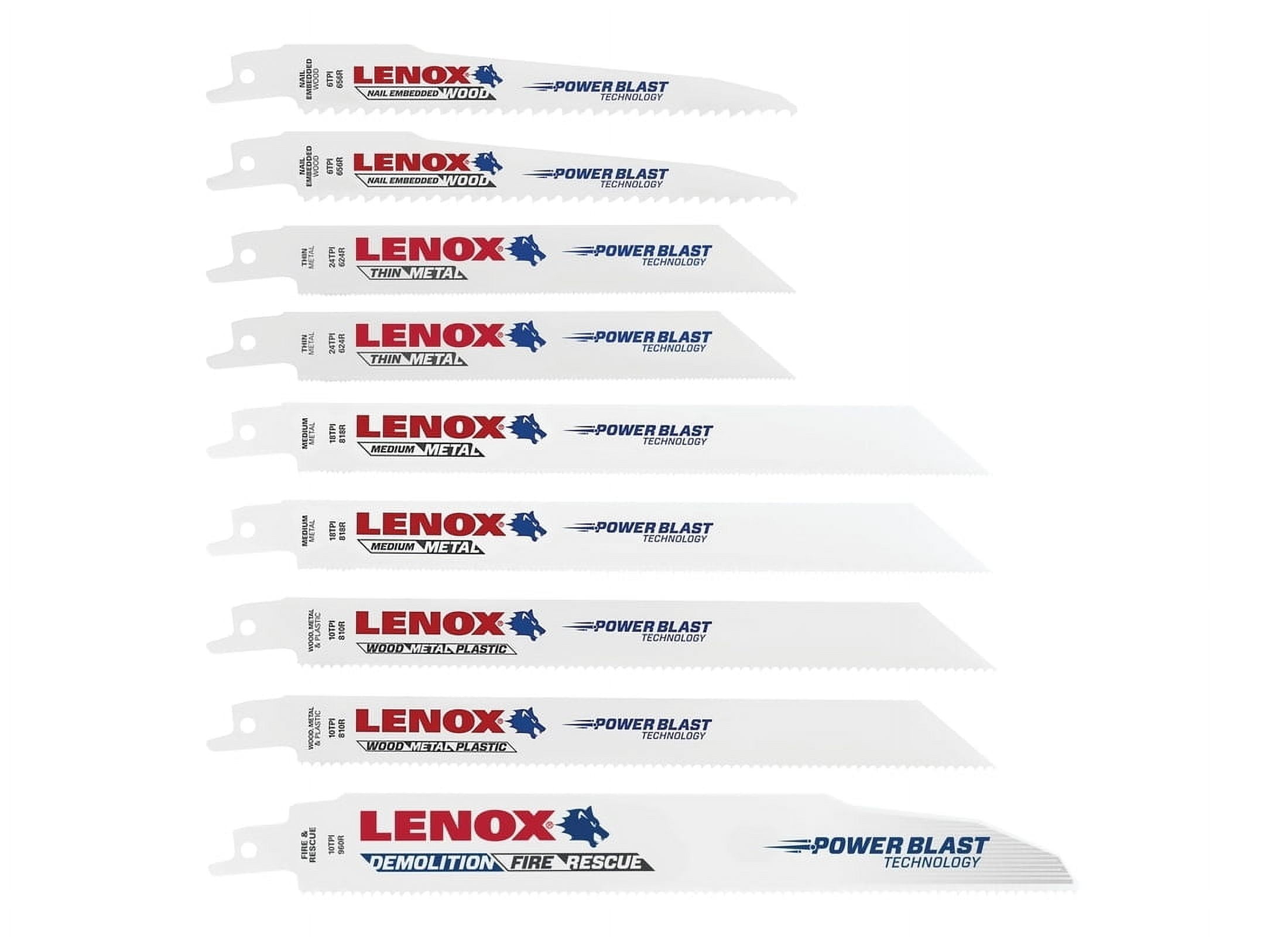 Lenox Assorted in. Bi-Metal Reciprocating Saw Blade Set Multi TPI 9 pk