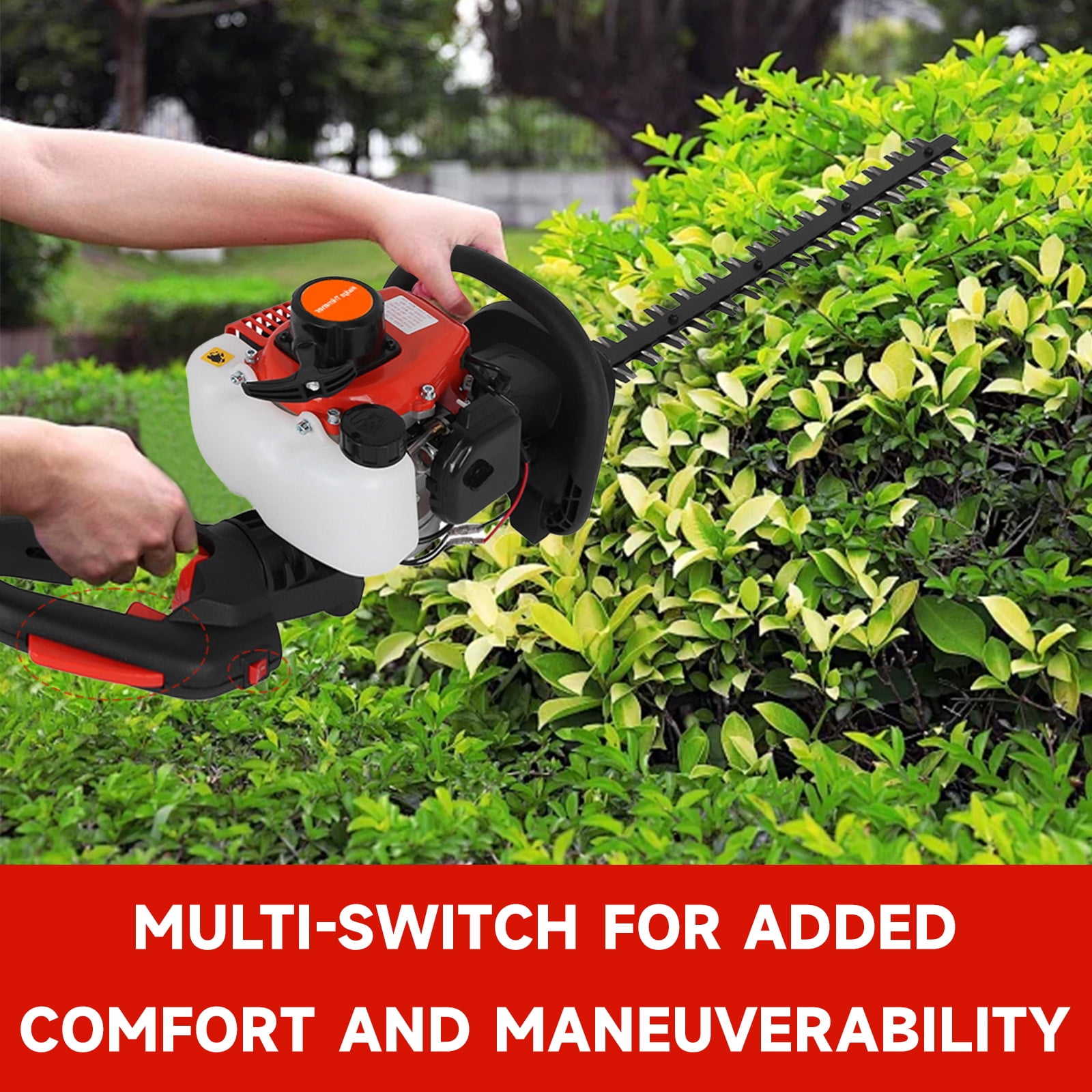 Hedge Trimmer, 1 Set 24 Inch Fuel-efficient Low Voice High-powered Hedge Trimmer Double Side Blade 26cc Gas Bush Cutter