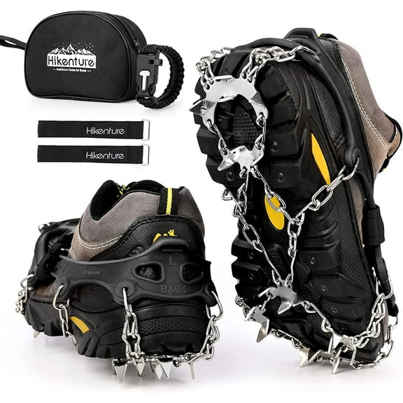 Ice Cleats Crampons for Hiking Boots, 19 Spikes Shoe Ice & Snow Grips, Anti Slip Traction Cleats for Ice and Snow, Stainless Steel Ice Spikes for Hiking, Fishing, Walking, Mountaineering