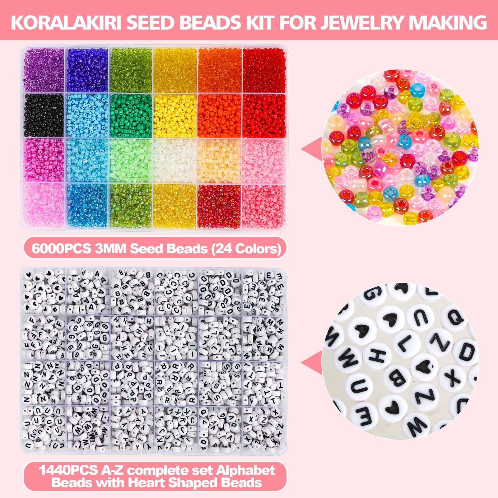 Goody King 4mm 5000pcs+ Beads for Jewelry Making Kit - Bracelet Making Kit  Glass Seed Beads Craft Kit Set Letter Alphabet DIY Arts and Crafts -  Birthday Easter Gift for Her Women