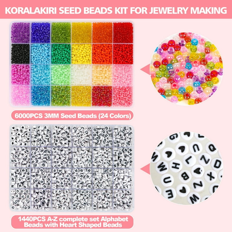 Craft Beads Kit 10800pcs 3mm Glass Seed Beads And 1200pcs Letter