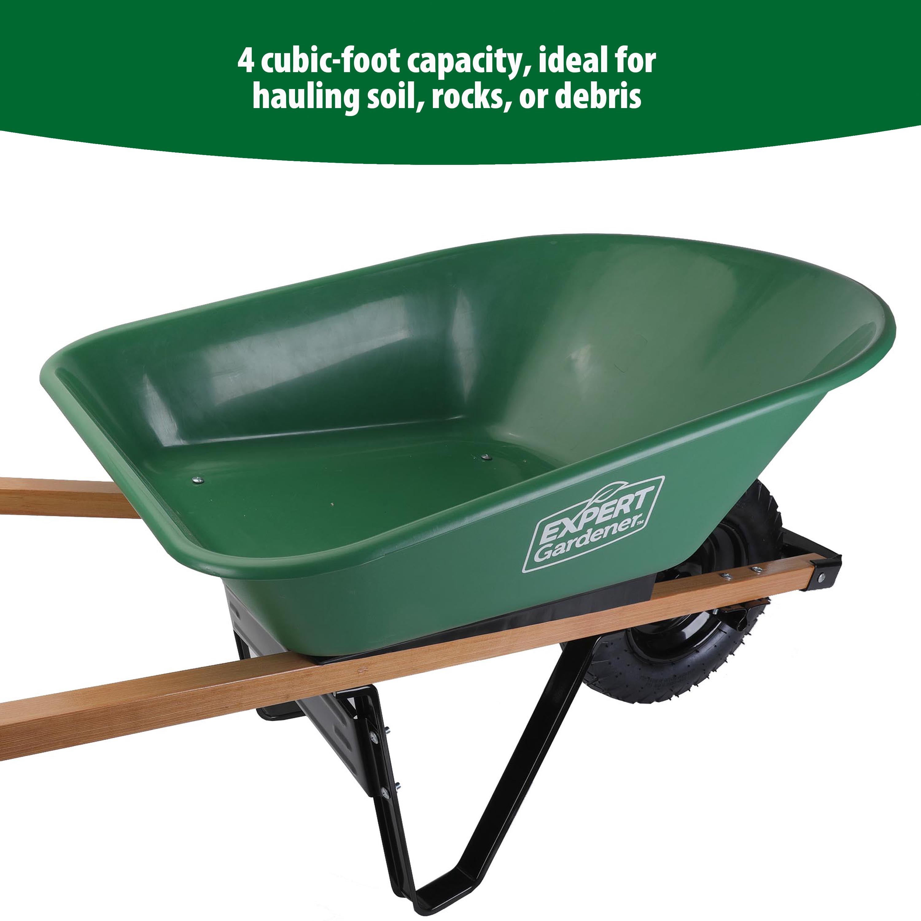 Expert Gardener 4 Cubic ft Poly Tray Wheelbarrow, 250 lb Load Rating