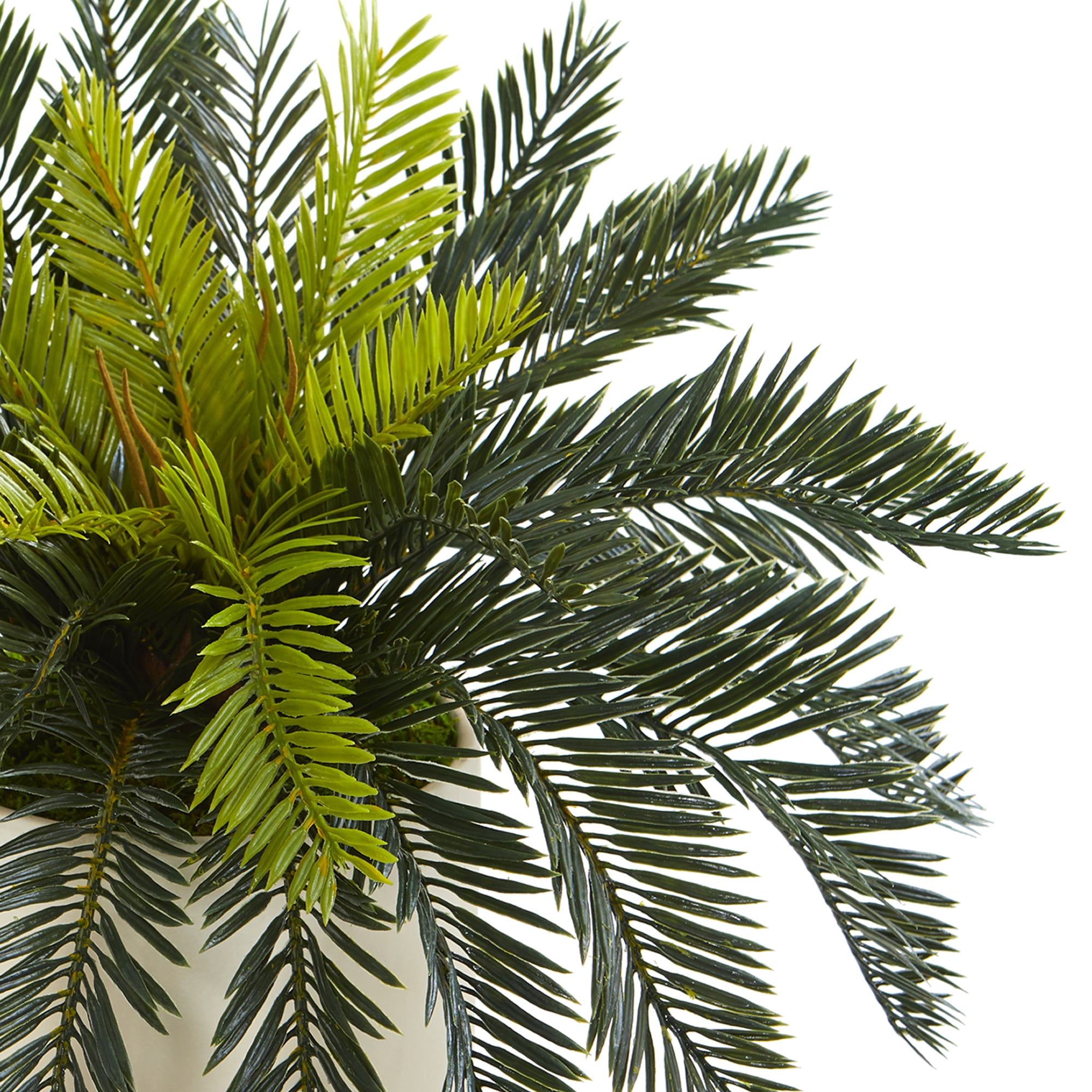 Nearly Natural 15" Plastic Cycas Artificial Plant in Cream Planter with Gold Base